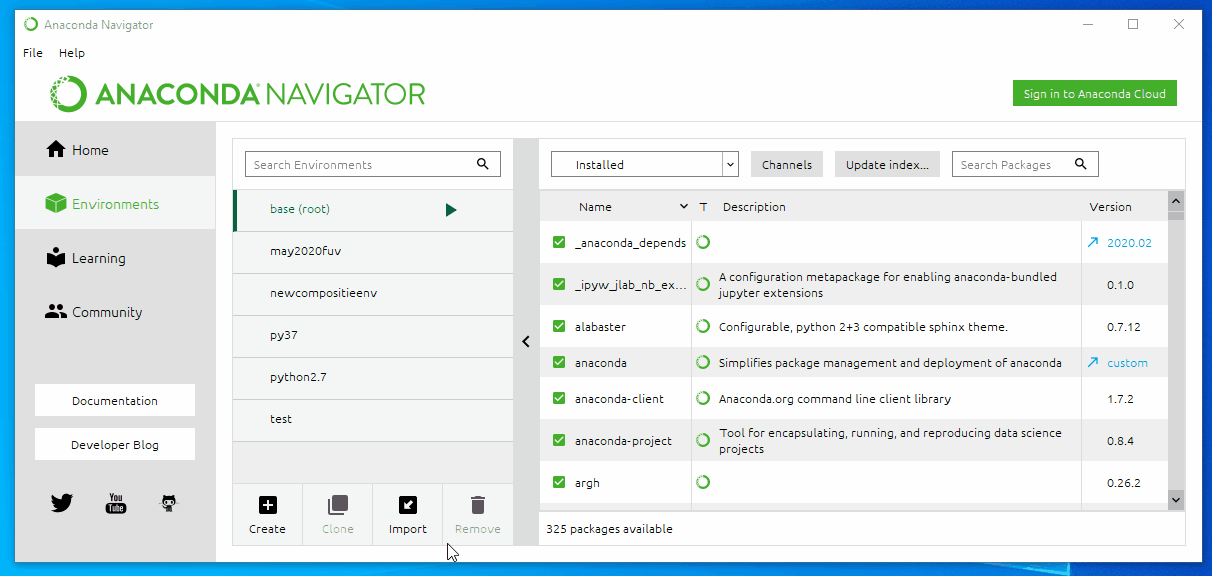 An animation of creating a conda environment